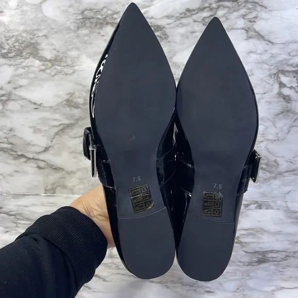 Anthropologie Jeffrey Campbell Women's Black Lilly Buckle Slingback Flats 7.5