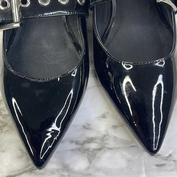 Anthropologie Jeffrey Campbell Women's Black Lilly Buckle Slingback Flats 7.5