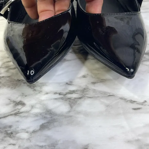 Anthropologie Jeffrey Campbell Women's Black Lilly Buckle Slingback Flats 7.5