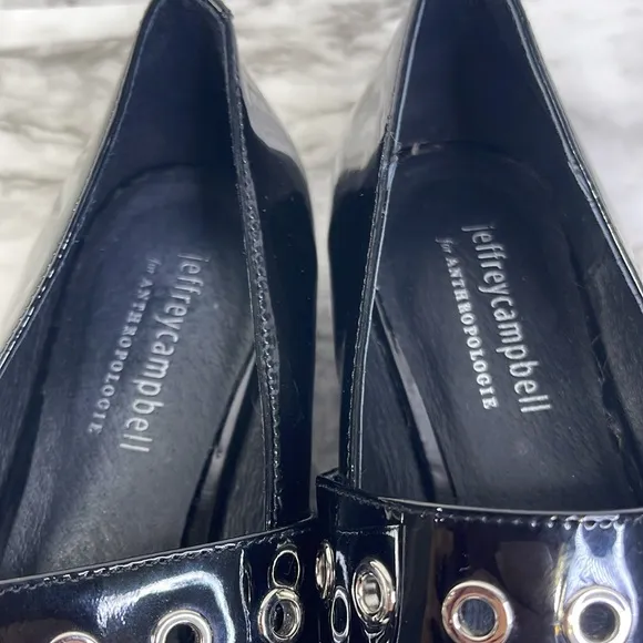 Anthropologie Jeffrey Campbell Women's Black Lilly Buckle Slingback Flats 7.5