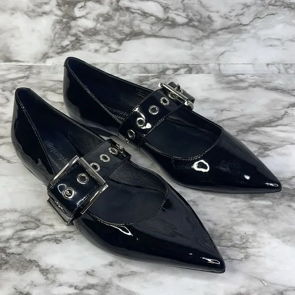 Anthropologie Jeffrey Campbell Women's Black Lilly Buckle Slingback Flats 7.5