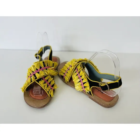 Anthropologie Meher Kakalia Ponza Liku Black Yellow Motif Slingback Flats EU37/6