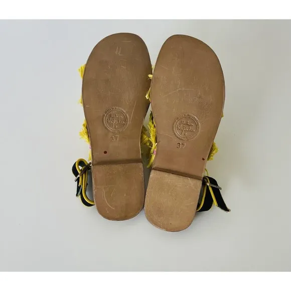 Anthropologie Meher Kakalia Ponza Liku Black Yellow Motif Slingback Flats EU37/6