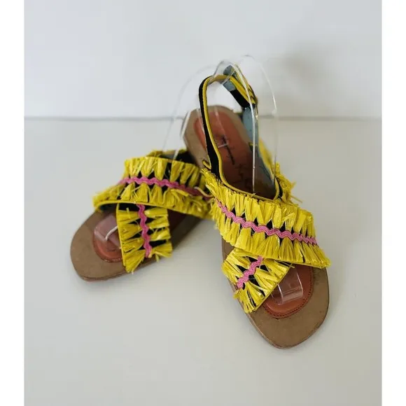Anthropologie Meher Kakalia Ponza Liku Black Yellow Motif Slingback Flats EU37/6