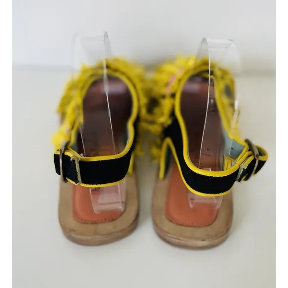 Anthropologie Meher Kakalia Ponza Liku Black Yellow Motif Slingback Flats EU37/6