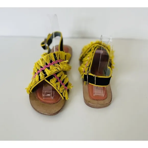 Anthropologie Meher Kakalia Ponza Liku Black Yellow Motif Slingback Flats EU37/6