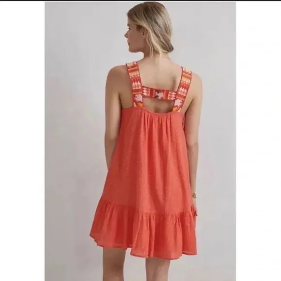 Anthropologie Coral Embroidered Flounced HemShort Tunic Dress M