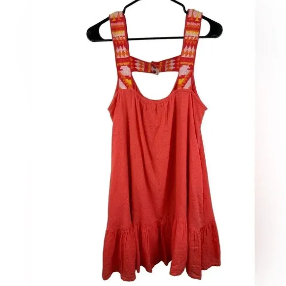 Anthropologie Coral Embroidered Flounced HemShort Tunic Dress M