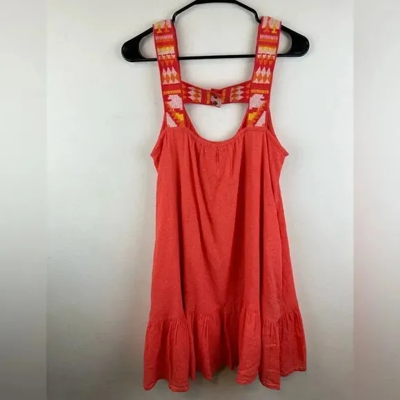 Anthropologie Coral Embroidered Flounced HemShort Tunic Dress M