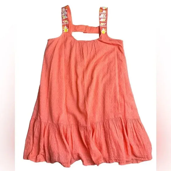 Anthropologie Coral Embroidered Flounced HemShort Tunic Dress M