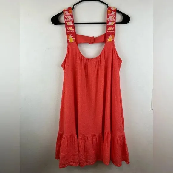 Anthropologie Coral Embroidered Flounced HemShort Tunic Dress M