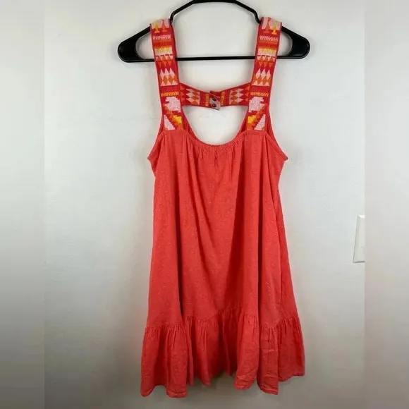 Anthropologie Coral Embroidered Flounced HemShort Tunic Dress M