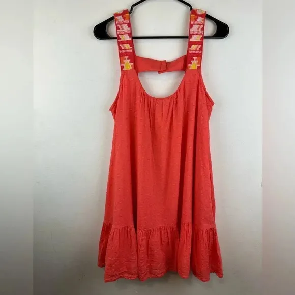 Anthropologie Coral Embroidered Flounced HemShort Tunic Dress M