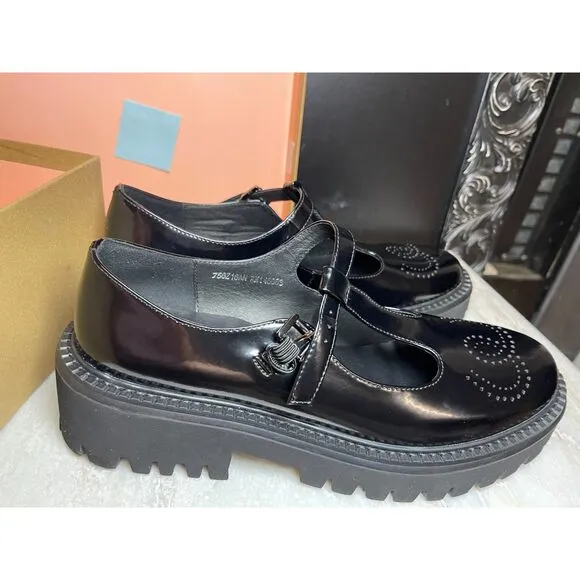 Anthropology Bibi Lou &quot;Cathy&quot; Leather T-Strap Mary Janes loafers Size 41 (10US)