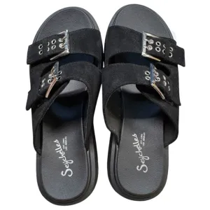 Anthropology Seychelles Womens Double Buckle Platform Black Sandals Sz 7.5