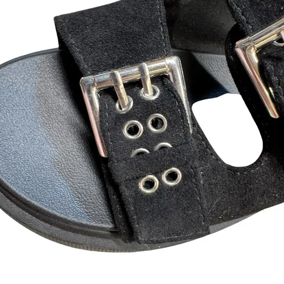Anthropology Seychelles Womens Double Buckle Platform Black Sandals Sz 7.5