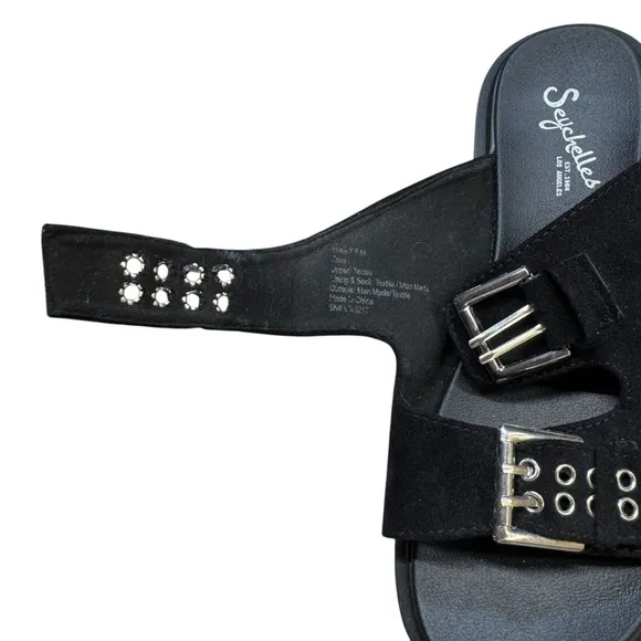 Anthropology Seychelles Womens Double Buckle Platform Black Sandals Sz 7.5