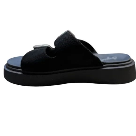 Anthropology Seychelles Womens Double Buckle Platform Black Sandals Sz 7.5
