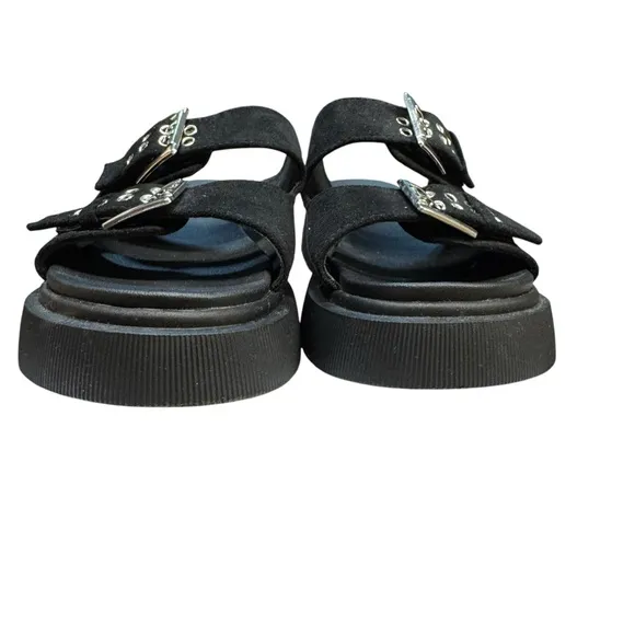 Anthropology Seychelles Womens Double Buckle Platform Black Sandals Sz 7.5