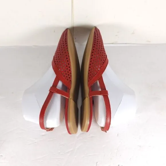 Antonio De Faria Women’s US8,5 EU 39 Red Leather Perforated Slingback Flats