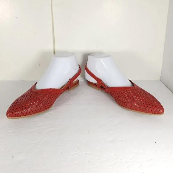 Antonio De Faria Women’s US8,5 EU 39 Red Leather Perforated Slingback Flats