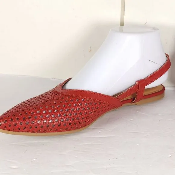 Antonio De Faria Women’s US8,5 EU 39 Red Leather Perforated Slingback Flats