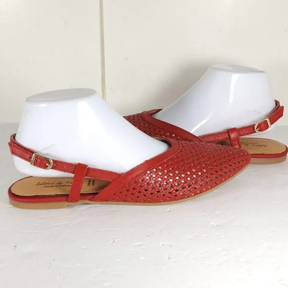 Antonio De Faria Women’s US8,5 EU 39 Red Leather Perforated Slingback Flats