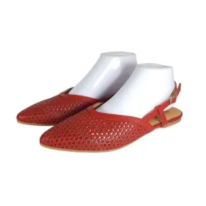 Antonio De Faria Women’s US8,5 EU 39 Red Leather Perforated Slingback Flats
