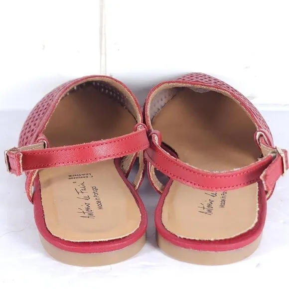 Antonio De Faria Women’s US8,5 EU 39 Red Leather Perforated Slingback Flats