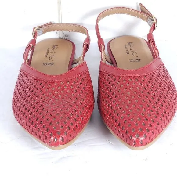 Antonio De Faria Women’s US8,5 EU 39 Red Leather Perforated Slingback Flats
