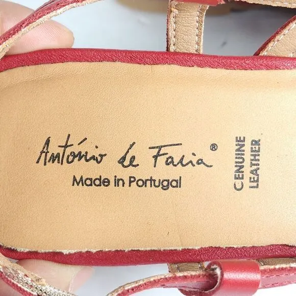 Antonio De Faria Women’s US8,5 EU 39 Red Leather Perforated Slingback Flats