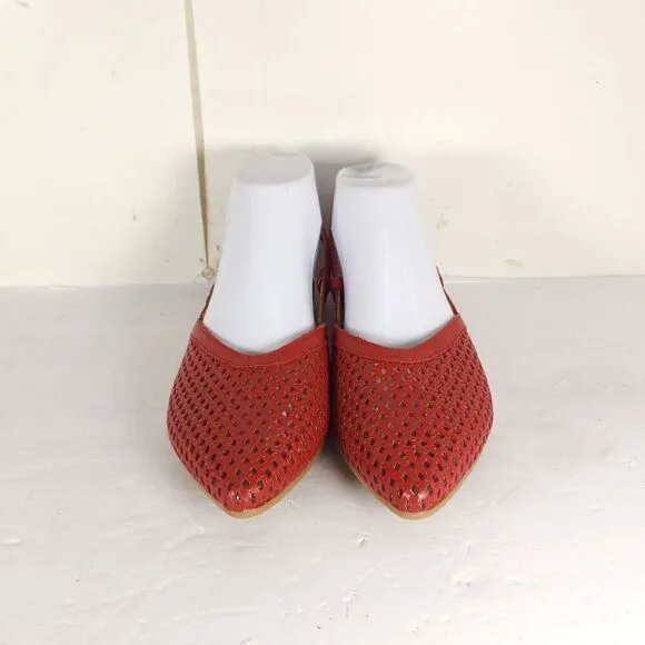 Antonio De Faria Women’s US8,5 EU 39 Red Leather Perforated Slingback Flats