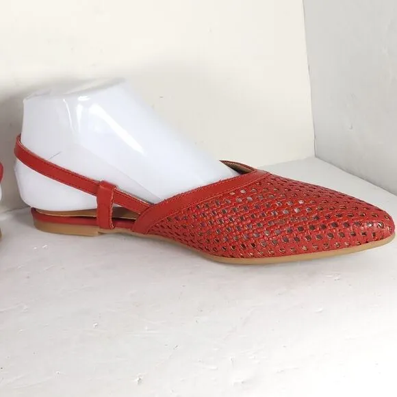 Antonio De Faria Women’s US8,5 EU 39 Red Leather Perforated Slingback Flats