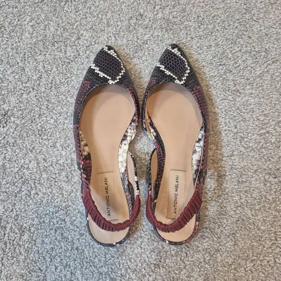 Antonio Melani Women's Snake Print Leather Slingback Flats Size 7