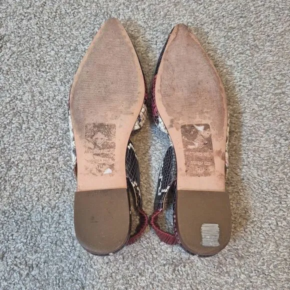 Antonio Melani Women's Snake Print Leather Slingback Flats Size 7