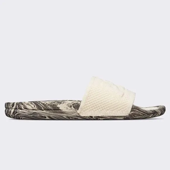 APL Women's Big Logo TechLoom Slide Sandals, Vegan, Silver Marble, Size 7 NWT