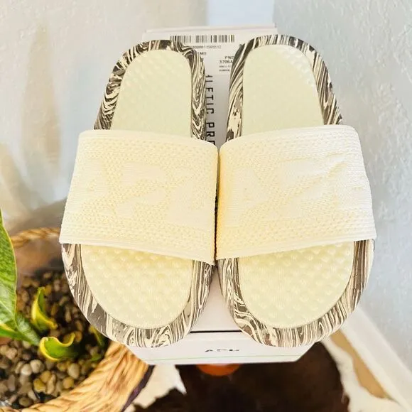 APL Women's Big Logo TechLoom Slide Sandals, Vegan, Silver Marble, Size 7 NWT