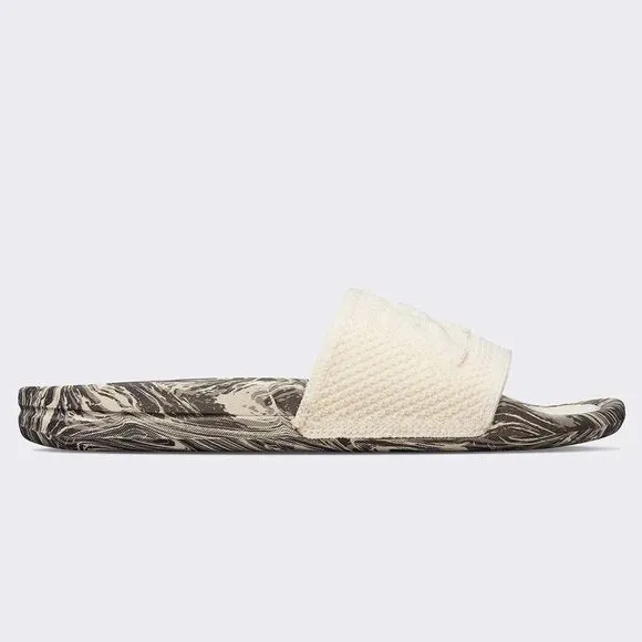 APL Women's Big Logo TechLoom Slide Sandals, Vegan, Silver Marble, Size 7 NWT