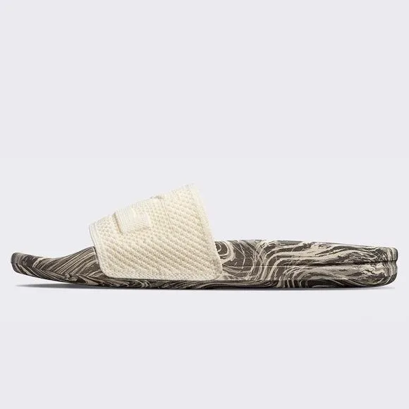 APL Women's Big Logo TechLoom Slide Sandals, Vegan, Silver Marble, Size 7 NWT