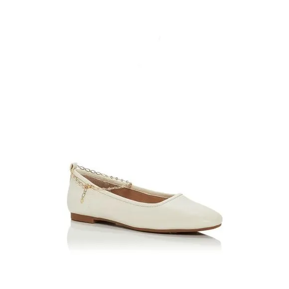 AQUA Womens Ivory Chain Lobster Clasp Gabby Toe Slip On Leather Ballet Flats 8 M