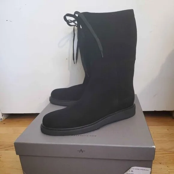 Aquatalia Black Camillia Suede And Shearling Boots Size 10 Worn Once With Box