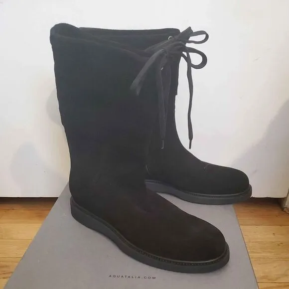 Aquatalia Black Camillia Suede And Shearling Boots Size 10 Worn Once With Box
