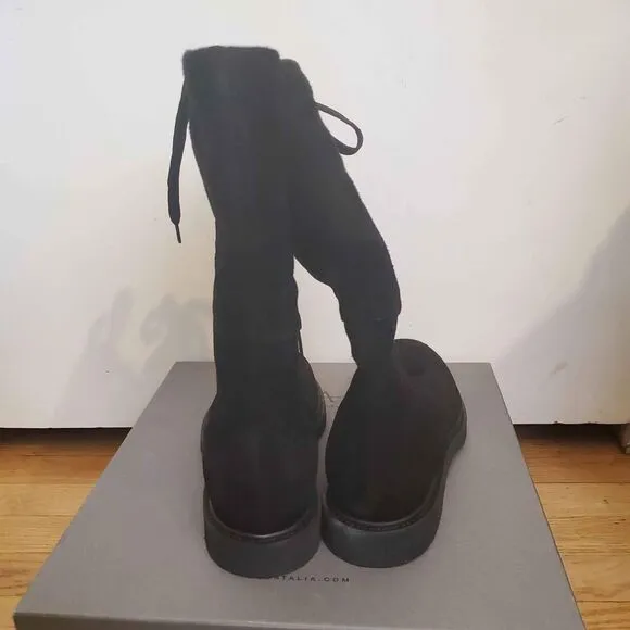 Aquatalia Black Camillia Suede And Shearling Boots Size 10 Worn Once With Box
