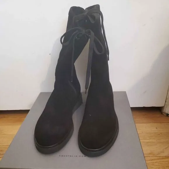 Aquatalia Black Camillia Suede And Shearling Boots Size 10 Worn Once With Box