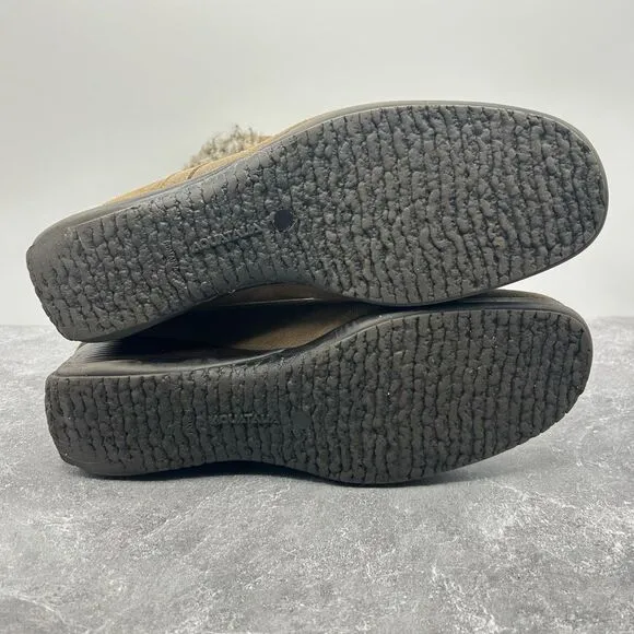 Aquatalia Brown Suede Leather Wedge Bootie Boots Size 11 Shearling Zipper Buckle