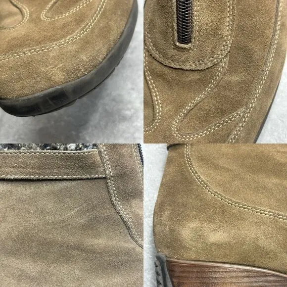 Aquatalia Brown Suede Leather Wedge Bootie Boots Size 11 Shearling Zipper Buckle
