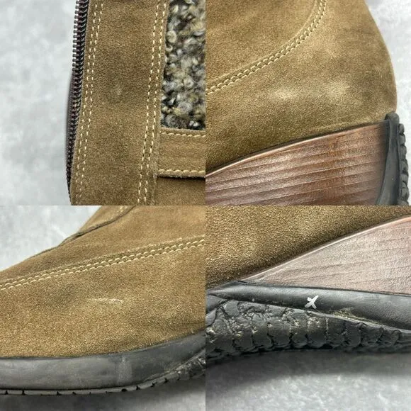 Aquatalia Brown Suede Leather Wedge Bootie Boots Size 11 Shearling Zipper Buckle