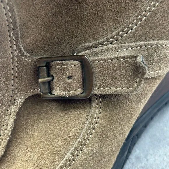 Aquatalia Brown Suede Leather Wedge Bootie Boots Size 11 Shearling Zipper Buckle
