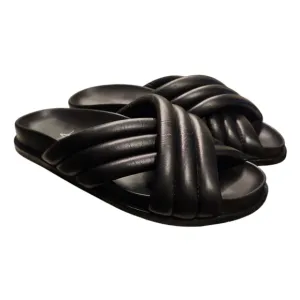 AQUATALIA | 'Ivie' Black Leather Puffer Slide Sandals in Size US 6.5