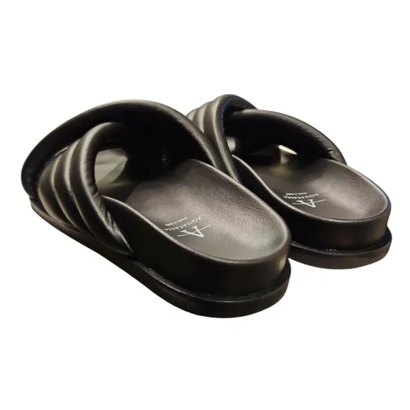AQUATALIA | 'Ivie' Black Leather Puffer Slide Sandals in Size US 6.5